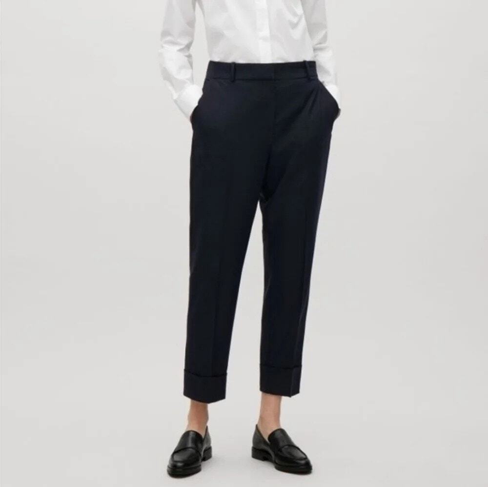 COS Womens Wool Tapered Trouser Pants Size 2 Black Split Hem Minimal Career